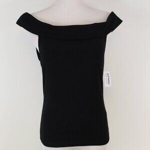 NWT Old Navy Black Off Shoulder Fitted Top Size Large Ribbed Stretch
